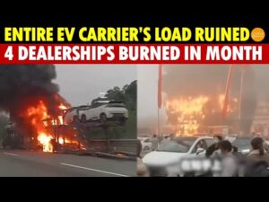 China’s EVs Can’t Stop Catching Fire:Entire Car Carrier’s Load Ruined!4 BYD Stores Burned in a Month