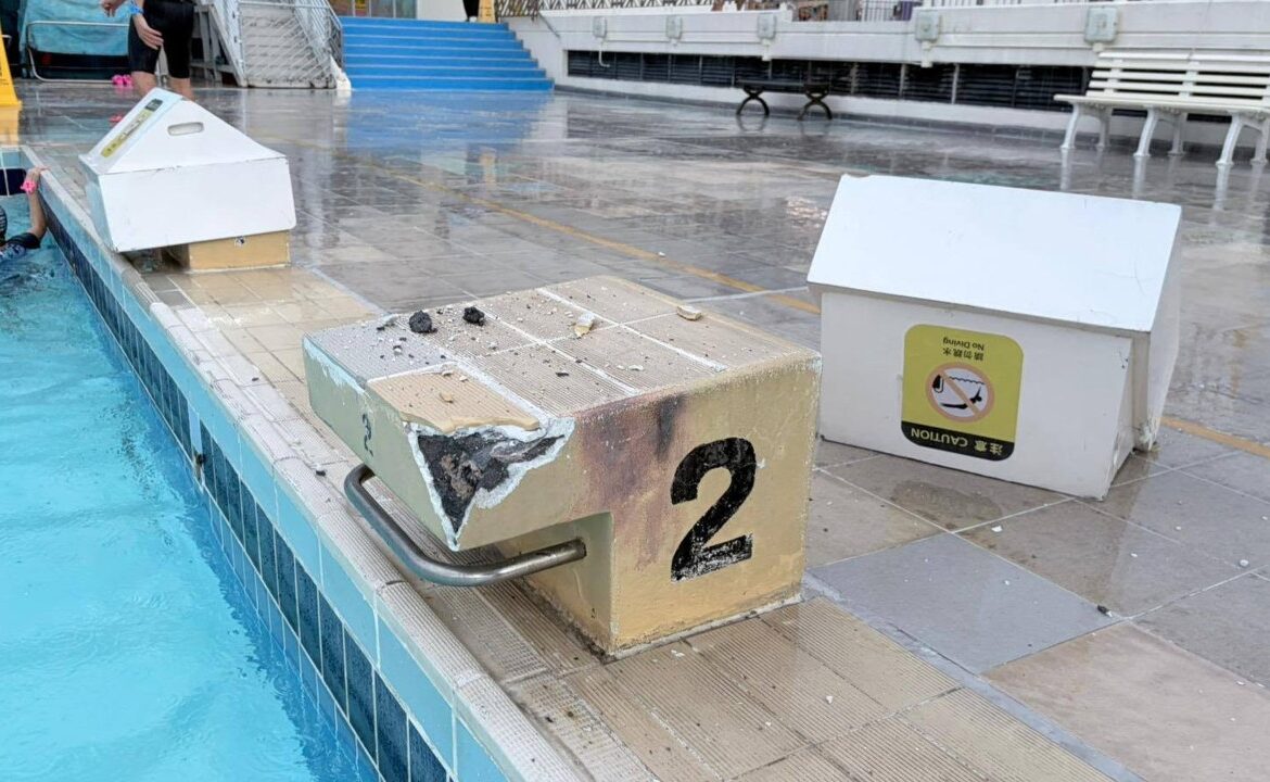 Thunderstorms hit Hong Kong, damaging public pool as amber warning issued twice